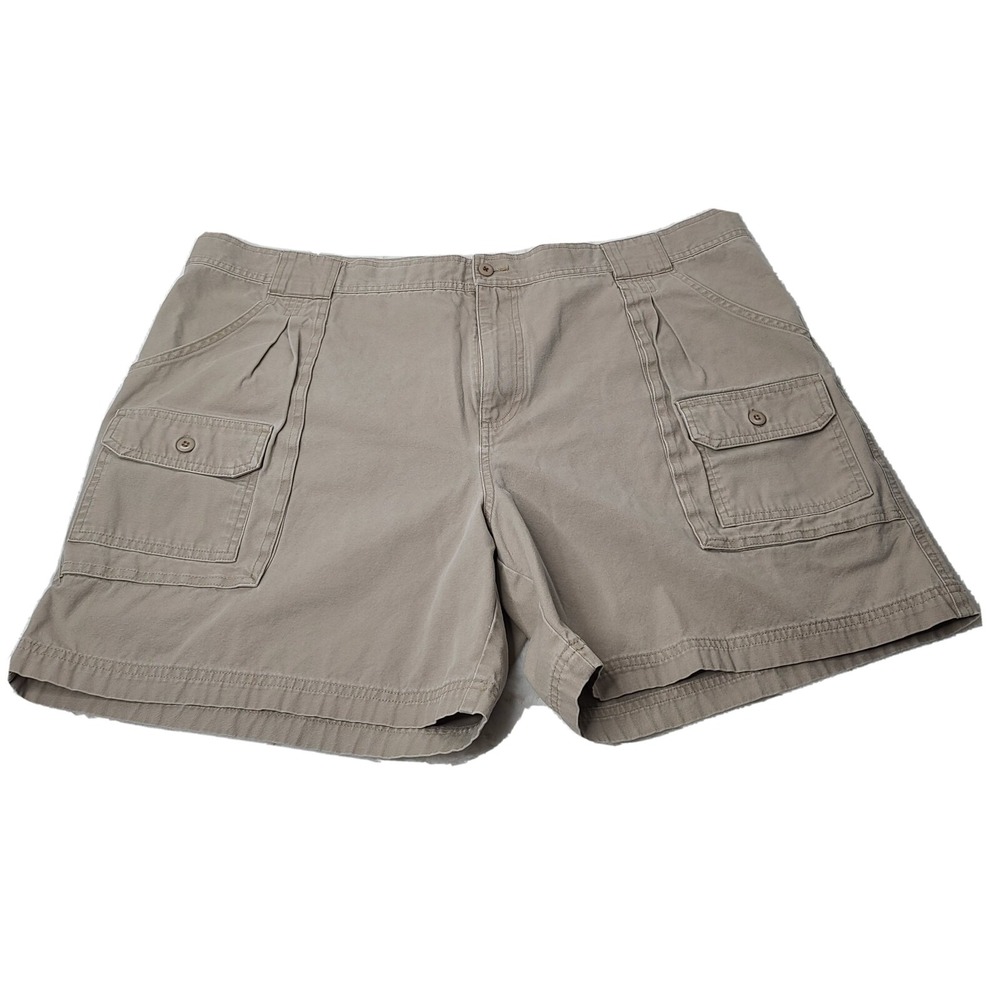 Cabela's Mens Size 46 Brown Khaki Canvas Cargo Outdoor Shorts Flat Front EUC